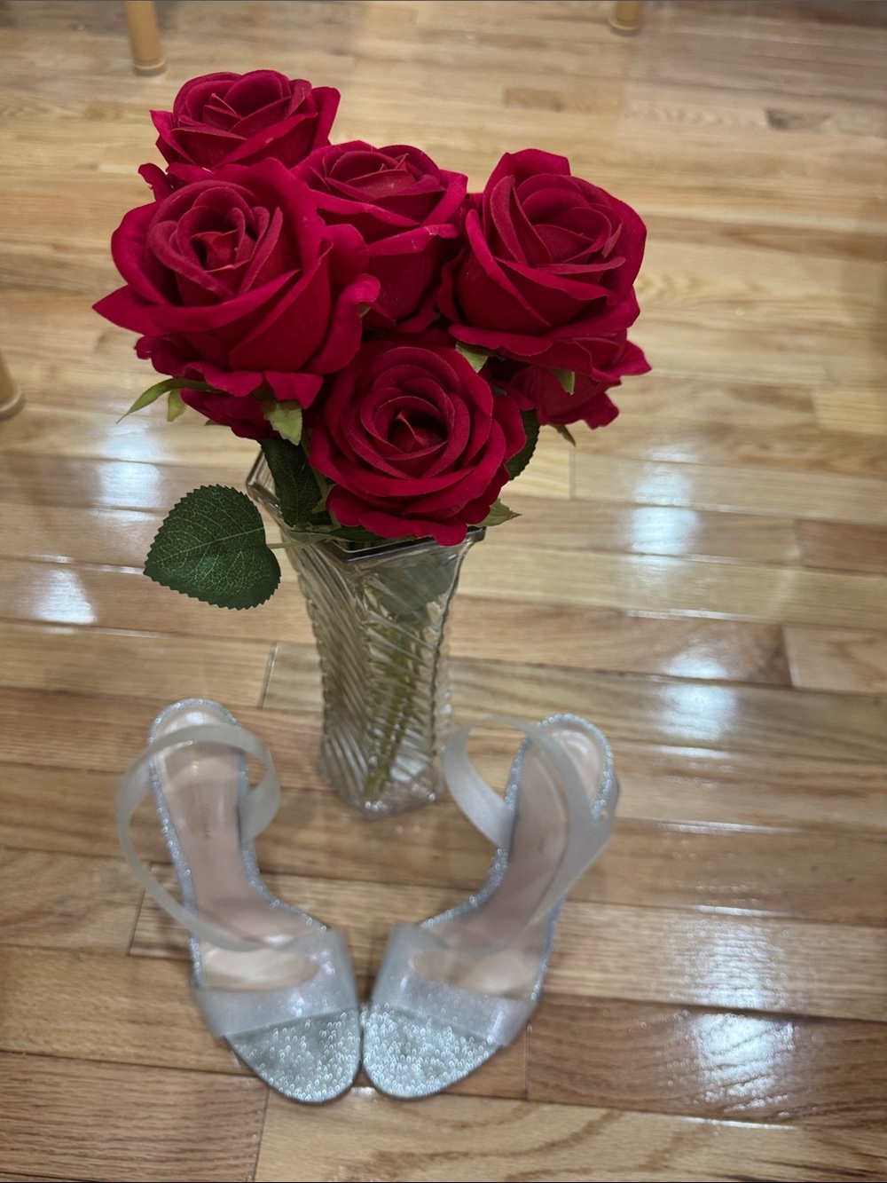 Gianvito Rossi Silver Glitter Clear-Strap Heels